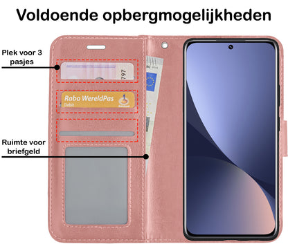 Forterra Xiaomi 12X Hoesje Bookcase Cover met Kaarthouder - Rosé goud