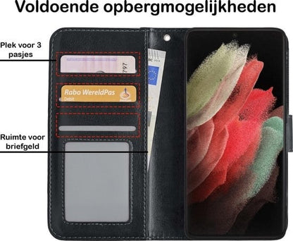 Forterra Samsung S21 Ultra Hoesje Bookcase Cover met Kaarthouder - Zwart