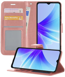 Forterra OPPO A57 Hoesje Bookcase Cover met Kaarthouder - Rosé goud