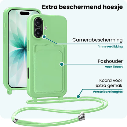 Forterra iPhone 17 Hoesje Met Telefoonkoord en Pasjeshouder Siliconen - Groen