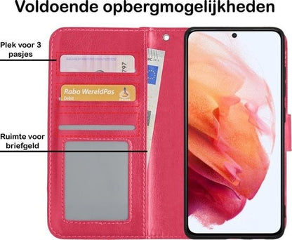 Forterra Samsung S21 Hoesje Bookcase Cover met Kaarthouder - Donkerroze