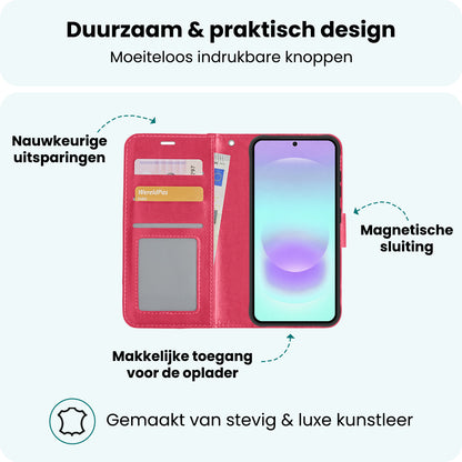 Forterra Samsung A37 Hoesje Bookcase Cover met Kaarthouder - Donkerroze