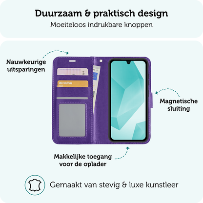 Forterra Samsung A16 Hoesje Bookcase Cover met Kaarthouder - Paars