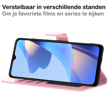 Forterra OPPO A16 Hoesje Bookcase Cover met Kaarthouder - Lichtroze