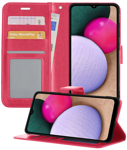 Forterra Samsung A02s Hoesje Bookcase Cover met Kaarthouder - Donkerroze