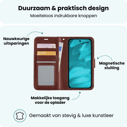 Forterra Google Pixel 9a Hoesje Bookcase Cover met Kaarthouder - Bruin