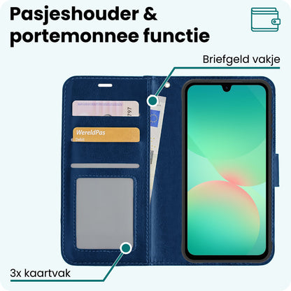 Forterra Samsung A26 Hoesje Bookcase Cover met Kaarthouder - Donkerblauw