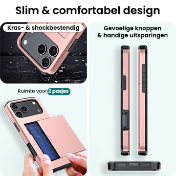 Forterra iPhone 17 Pro Hoesje Kaarthouder Hard Case Shockproof - Rosé goud