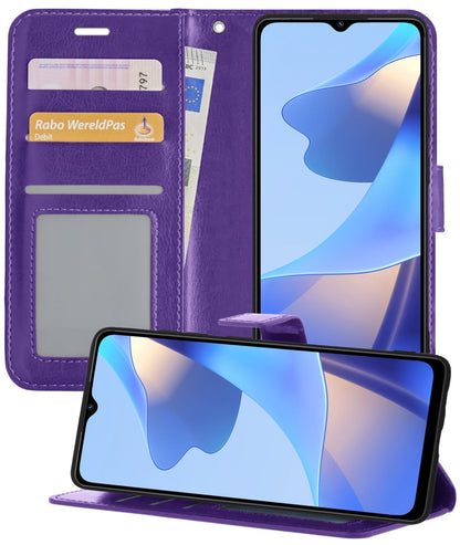 Forterra OPPO A16s Hoesje Bookcase Cover met Kaarthouder - Paars