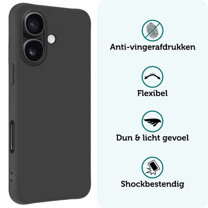Forterra iPhone 16 Plus Hoesje Siliconen Backcover Lichtgewicht - Zwart