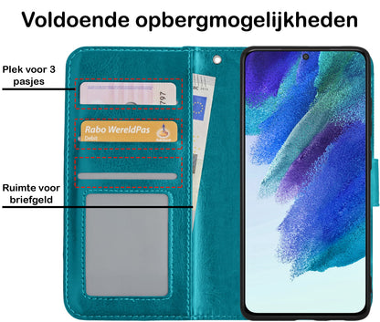 Forterra Samsung S21 FE Hoesje Bookcase Cover met Kaarthouder - Turquoise