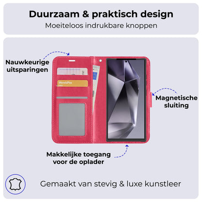 Forterra Samsung S24 Ultra Hoesje Bookcase Cover met Kaarthouder - Donkerroze
