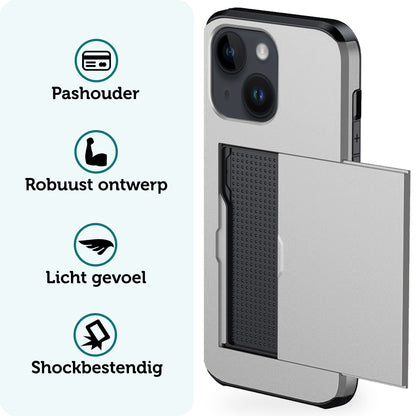 Forterra iPhone 15 Hoesje Kaarthouder Hard Case Shockproof - Grijs