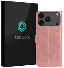 Forterra iPhone 17 Pro Hoesje Bookcase Cover met Kaarthouder - Rosé goud