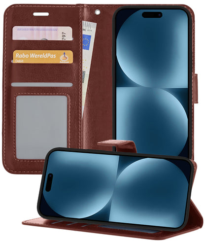 Forterra iPhone 15 Pro Max Hoesje Bookcase Cover met Kaarthouder - Bruin
