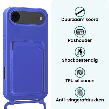 Forterra iPhone Air Hoesje Met Telefoonkoord en Pasjeshouder Siliconen - Felblauw