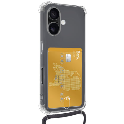 Forterra iPhone 16 Plus Hoesje Kaarthouder met Koord Backcover Shockproof - Transparant