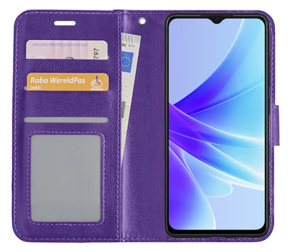 Forterra OPPO A57 Hoesje Bookcase Cover met Kaarthouder - Paars