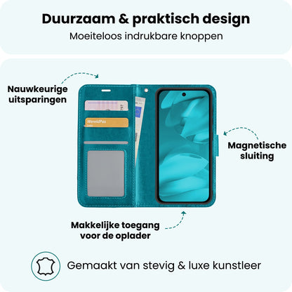 Forterra Google Pixel 9a Hoesje Bookcase Cover met Kaarthouder - Turquoise
