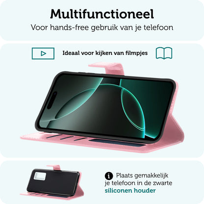 Forterra iPhone 16 Pro Max Hoesje Bookcase Cover met Kaarthouder - Lichtroze