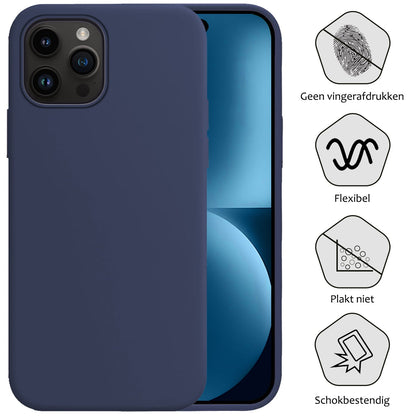 Forterra iPhone 15 Pro Max Hoesje Siliconen Backcover Lichtgewicht - Donkerblauw