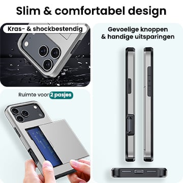 Forterra iPhone 17 Pro Hoesje Kaarthouder Hard Case Shockproof - Grijs