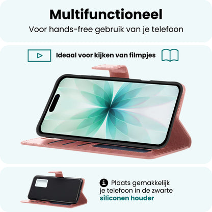 Forterra iPhone 17 Hoesje Bookcase Cover met Kaarthouder - Rosé goud