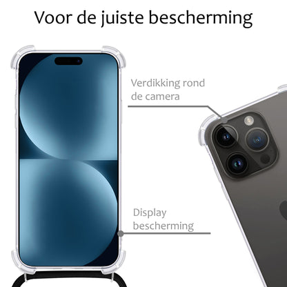 Forterra iPhone 15 Pro Max Hoesje met Koord Backcover Shockproof - Transparant
