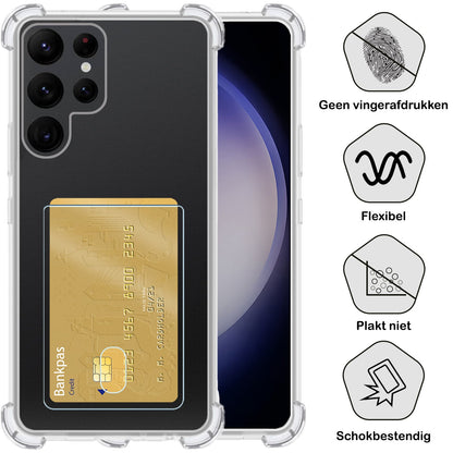 Forterra Samsung S23 Ultra Hoesje Kaarthouder Backcover Shockproof - Transparant