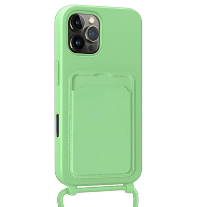 Forterra iPhone 16 Pro Max Hoesje Met Telefoonkoord en Pasjeshouder Siliconen - Groen