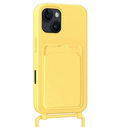 Forterra iPhone 16 Pro Hoesje Met Telefoonkoord en Pasjeshouder Siliconen - Geel
