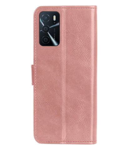 Forterra OPPO A16s Hoesje Bookcase Cover met Kaarthouder - Rosé goud