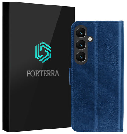 Forterra Samsung S25 Plus Hoesje Bookcase Cover met Kaarthouder - Donkerblauw