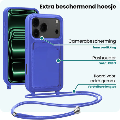 Forterra iPhone 17 Pro Hoesje Met Telefoonkoord en Pasjeshouder Siliconen - Felblauw