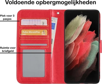 Forterra Samsung S21 Ultra Hoesje Bookcase Cover met Kaarthouder - Rood