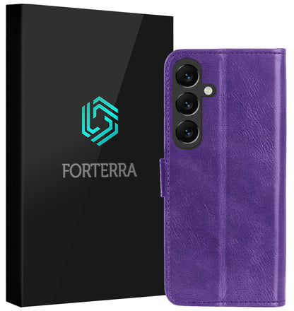 Forterra Samsung S25 Hoesje Bookcase Cover met Kaarthouder - Paars