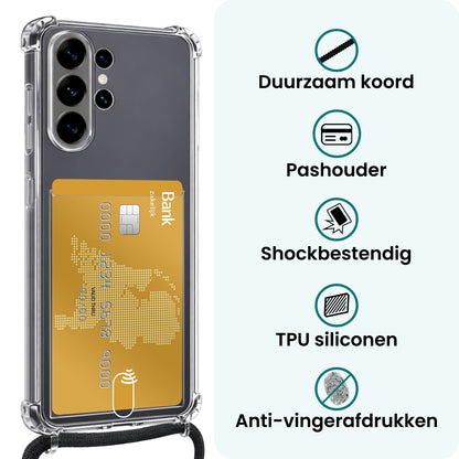 Forterra Samsung S26 Ultra Hoesje Kaarthouder met Koord Backcover Shockproof - Transparant