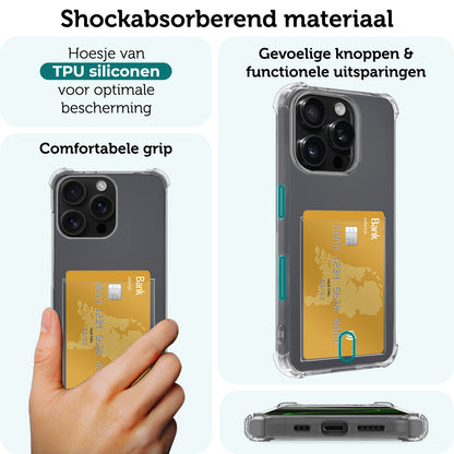 Forterra iPhone 16 Pro Max Hoesje Kaarthouder Backcover Shockproof - Transparant