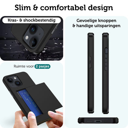 Forterra iPhone 15 Hoesje Kaarthouder Hard Case Shockproof - Zwart