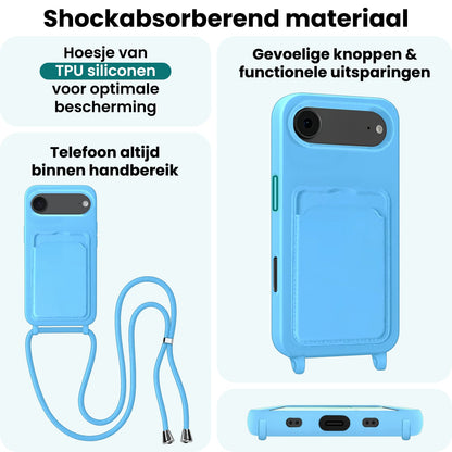 Forterra iPhone Air Hoesje Met Telefoonkoord en Pasjeshouder Siliconen - Lichtblauw