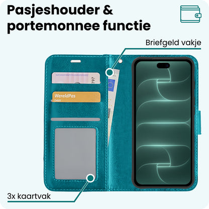 Forterra iPhone 18 Pro Hoesje Bookcase Cover met Kaarthouder - Turquoise