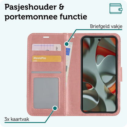 Forterra Google Pixel 10 Pro Hoesje Bookcase Cover met Kaarthouder - Rosé goud