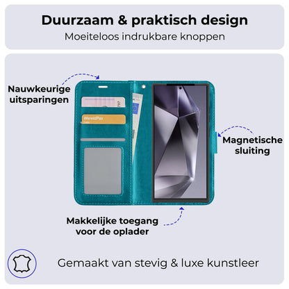 Forterra Samsung S24 Ultra Hoesje Bookcase Cover met Kaarthouder - Turquoise