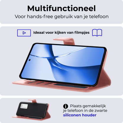 Forterra OnePlus Nord CE 4 Hoesje Bookcase Cover met Kaarthouder - Rosé goud