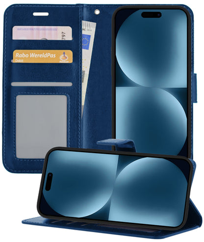 Forterra iPhone 15 Plus Hoesje Bookcase Cover met Kaarthouder - Donkerblauw