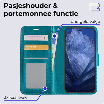 Forterra Google Pixel 8a Hoesje Bookcase Cover met Kaarthouder - Turquoise