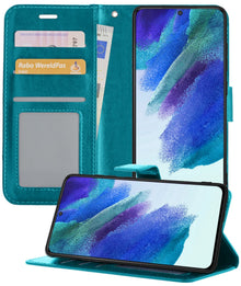 Forterra Samsung S21 FE Hoesje Bookcase Cover met Kaarthouder - Turquoise