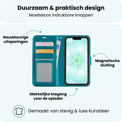 Forterra iPhone 17e Hoesje Bookcase Cover met Kaarthouder - Turquoise