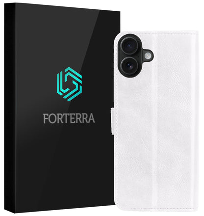 Forterra iPhone 16 Plus Hoesje Bookcase Cover met Kaarthouder - Wit