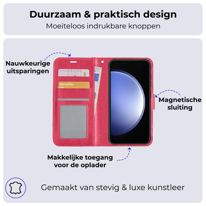 Forterra Samsung S23 FE Hoesje Bookcase Cover met Kaarthouder - Donkerroze